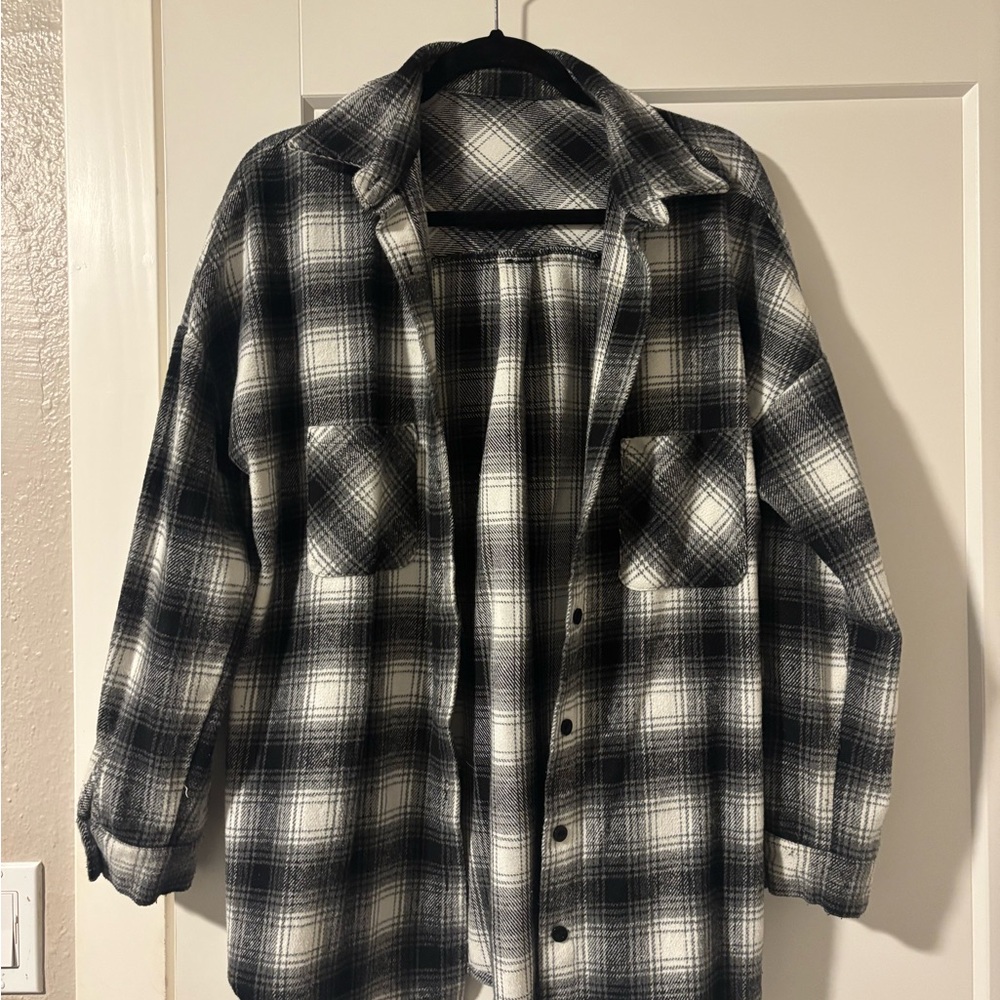 Black and White Plaid Flannel Shacket